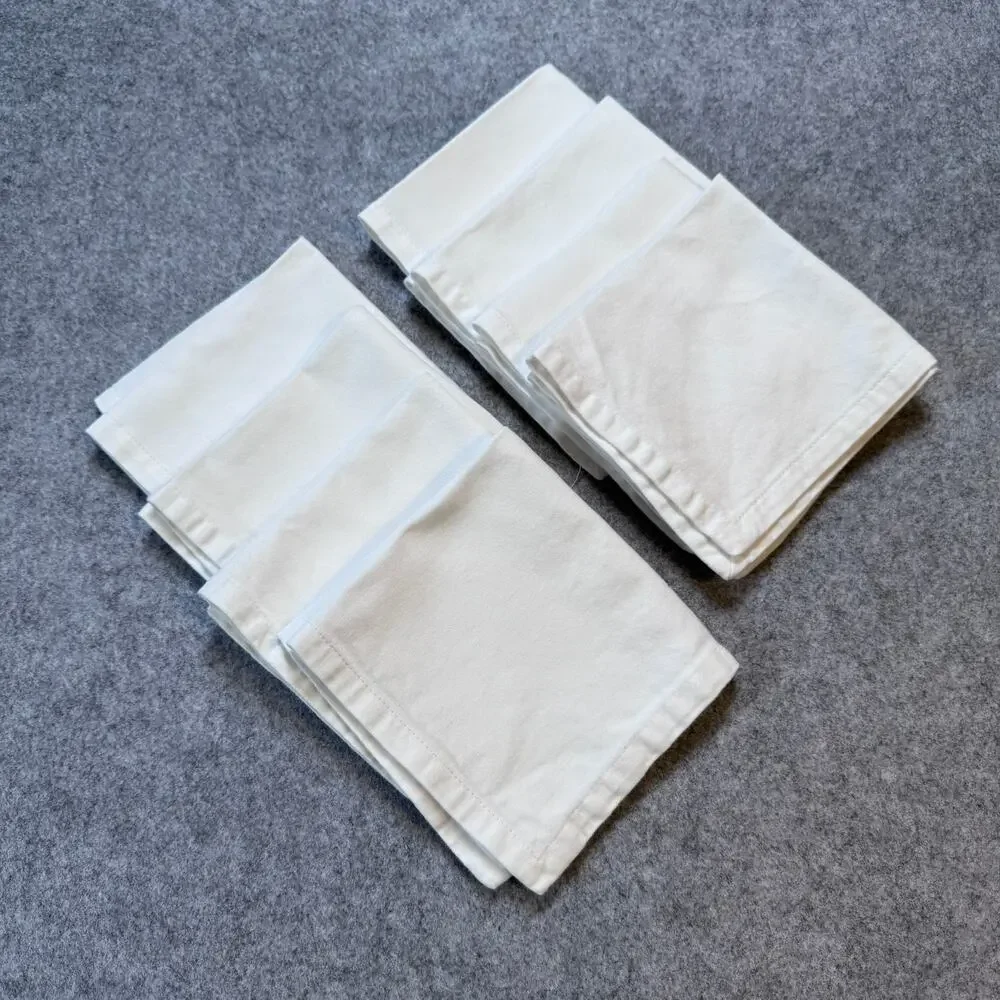 Set of 8 White Cotton Cocktail Luncheon Napkins 11x12 Wedding Minor Spot